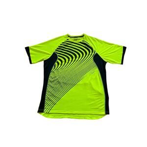 Asics Mens Mens Neon Yellow Black Running T-Shirt Sz L Wavy Lines Fluoroescent